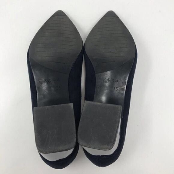 Zara TRF Navy Faux Suede Chunky Heels Size 35 - Picture 6 of 7